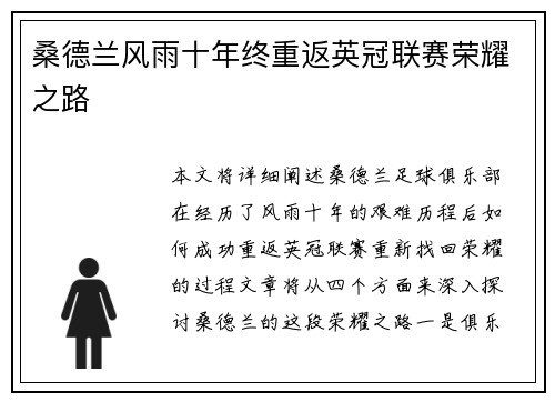 桑德兰风雨十年终重返英冠联赛荣耀之路